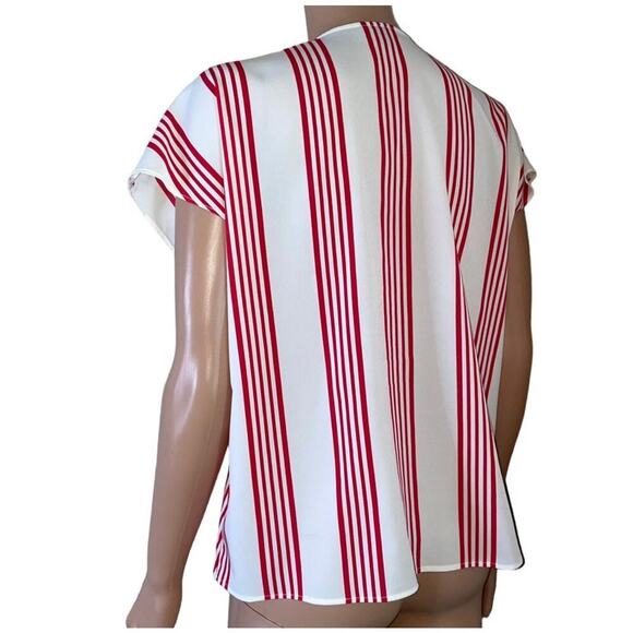 Talbots Women's blouse Faux Wrap Striped Top White Red Size MP short sleeve top - Picture 3 of 7
